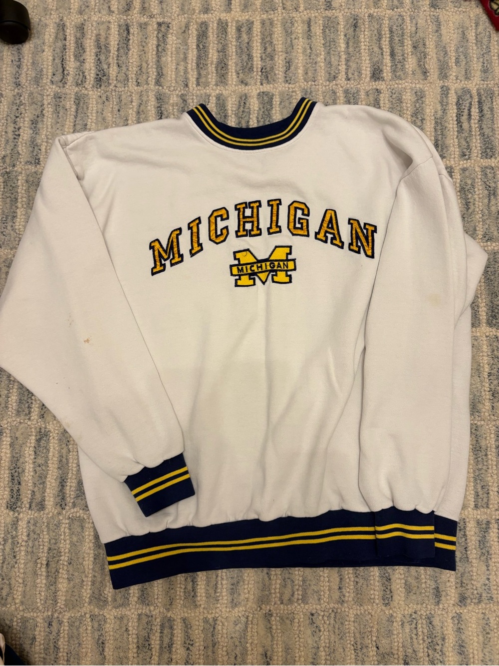 Vintage University of Michigan White & Navy Crewneck Sweatshirt